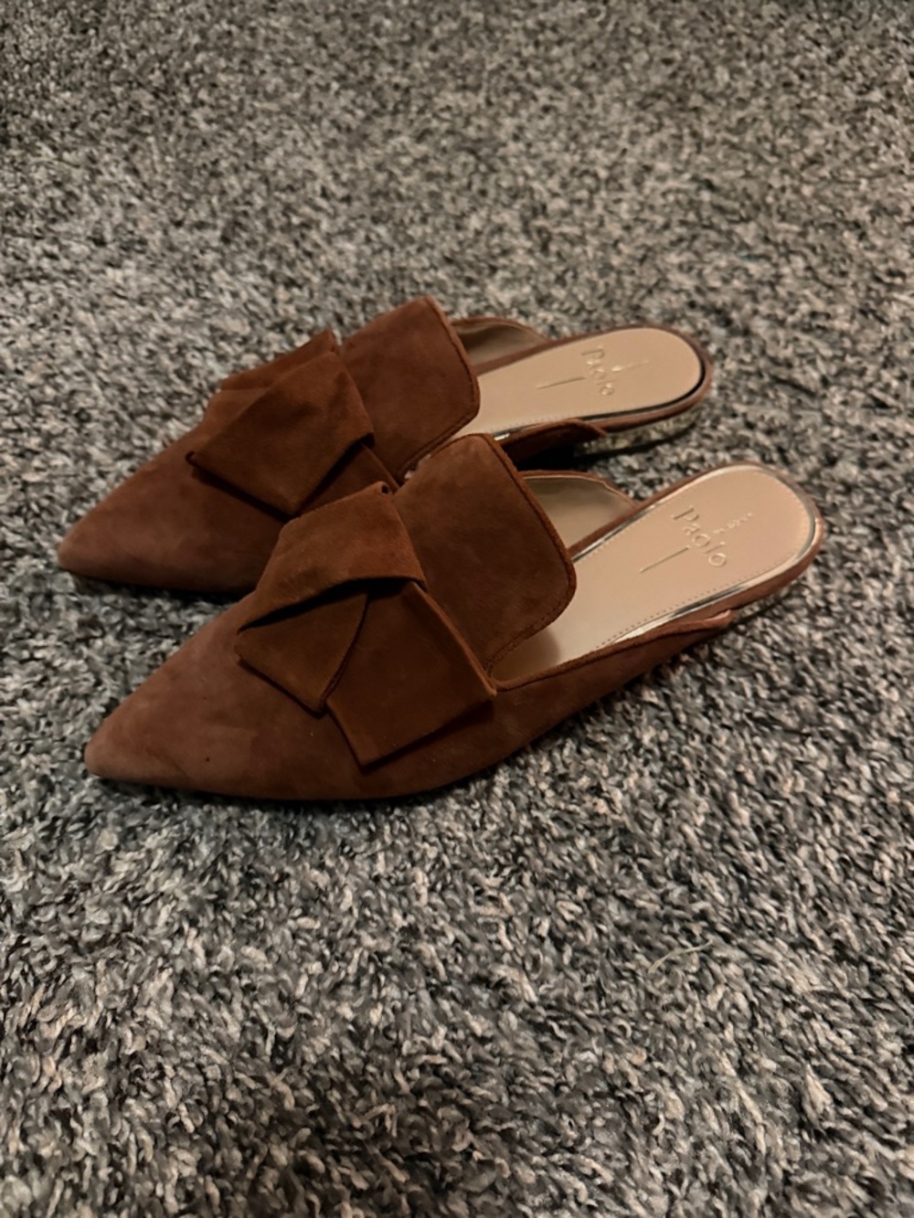 Paolo Brown Pointed Suede Slip-On Mules with Bow Detail
